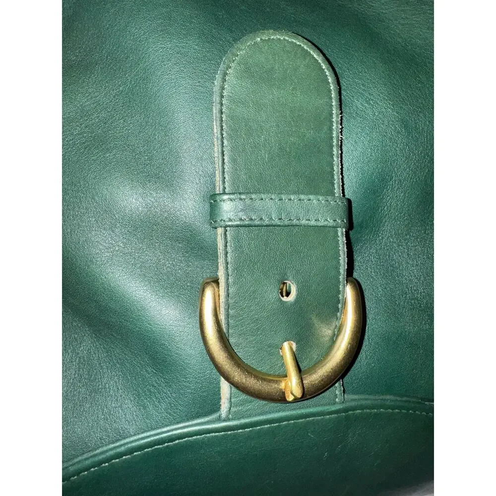 Green Leather Backpack with Gold Ring Accent